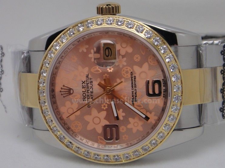 Rolex 2-Tone Salmon Pink Flower Datejust Watch with Diamonds